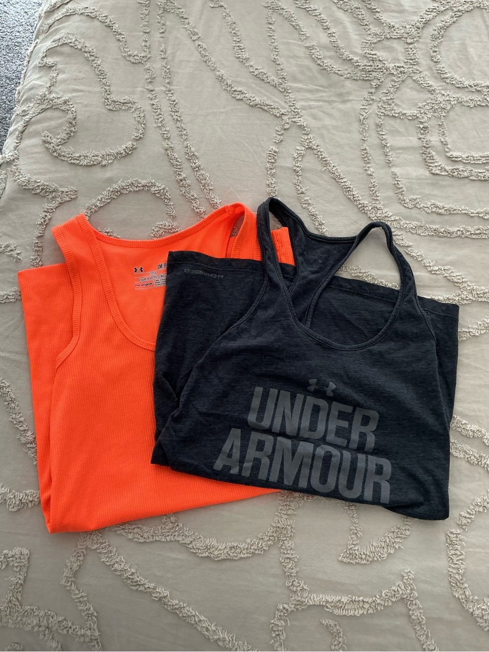 Under Armour Black Logo Racerback Tank with Bright Orange Ribbed Tank